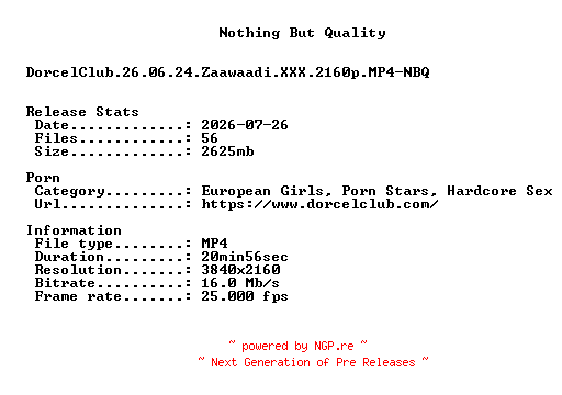 NFO for the release DorcelClub.26.06.24.Zaawaadi.XXX.2160p.MP4-NBQ by NBQ