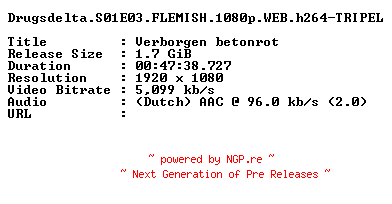 NFO for the release Drugsdelta.S01E03.FLEMISH.1080p.WEB.h264-TRIPEL by TRIPEL
