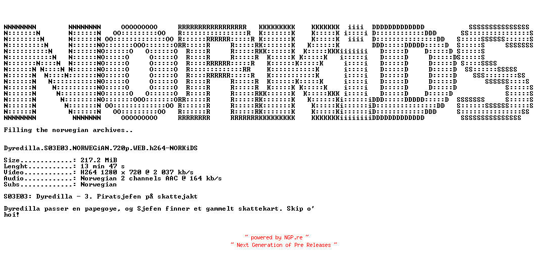 NFO for the release Dyredilla.S03E03.NORWEGiAN.720p.WEB.h264-NORKiDS by NORKiDS