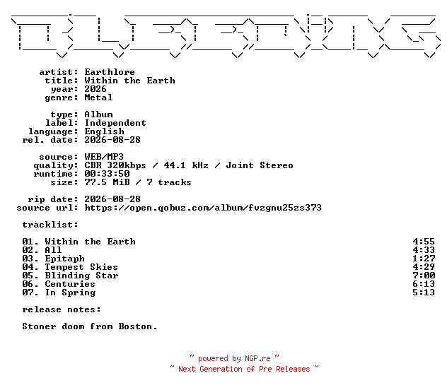 NFO for the release Earthlore-Within_the_Earth-WEB-2026-BLEEDiNG by BLEEDiNG