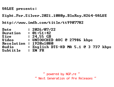 NFO for the release Eight.For.Silver.2021.1080p.BluRay.H264-VALUE by VALUE
