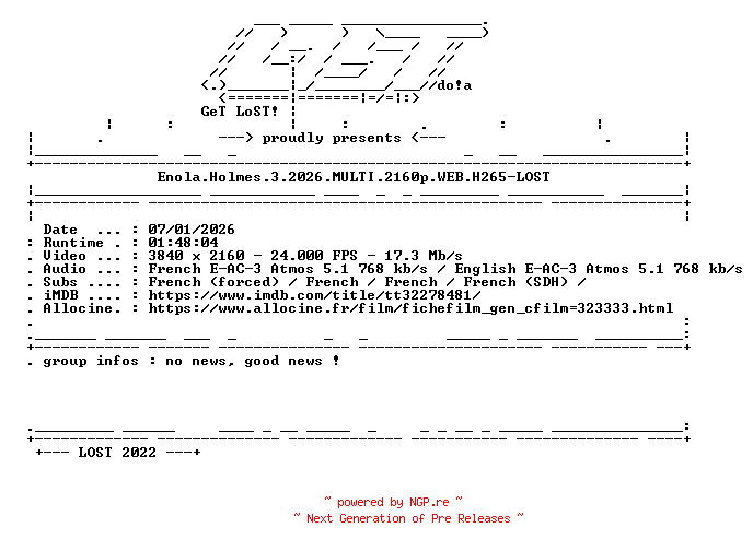 NFO for the release Enola.Holmes.3.2026.MULTI.2160p.WEB.H265-LOST by LOST