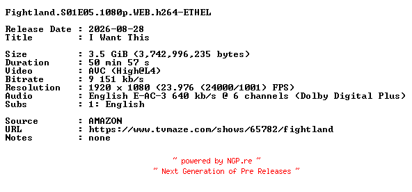 NFO for the release Fightland.S01E05.1080p.WEB.h264-ETHEL by ETHEL