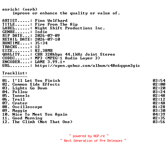 NFO for the release Finn_Wolfhard-Fire_From_The_Hip-WEB-2026-ENRiCH by ENRiCH