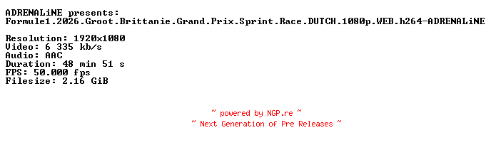 NFO for the release Formule1.2026.Groot.Brittanie.Grand.Prix.Sprint.Race.DUTCH.1080p.WEB.h264-ADRENALiNE by ADRENALiNE