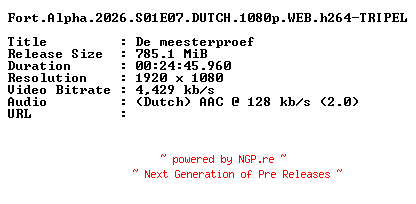 NFO for the release Fort.Alpha.2026.S01E07.DUTCH.1080p.WEB.h264-TRIPEL by TRIPEL