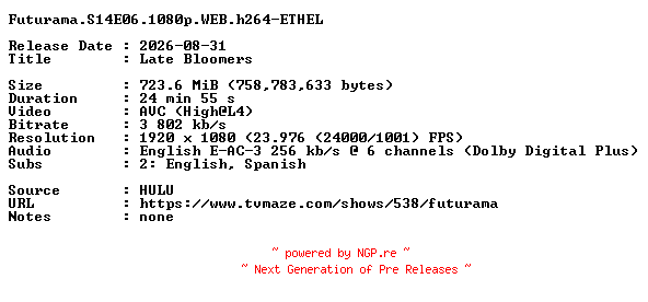 NFO for the release Futurama.S14E06.1080p.WEB.h264-ETHEL by ETHEL