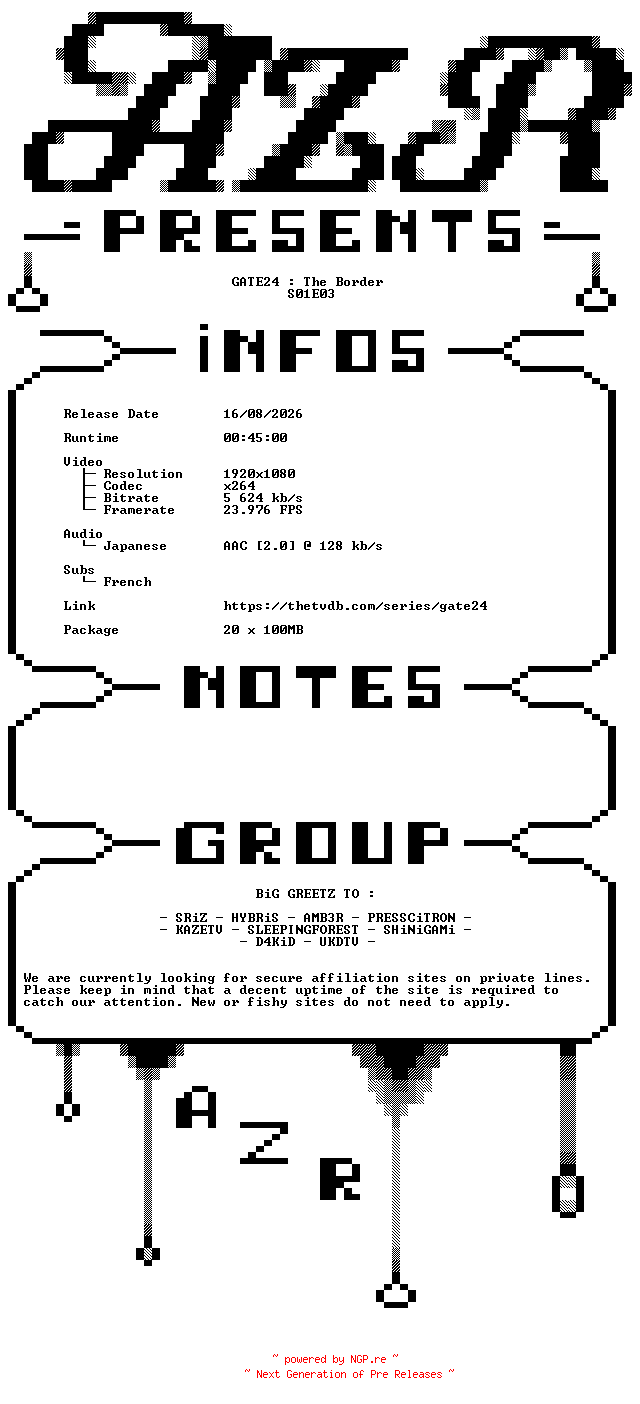 NFO for the release GATE24.The.Border.S01E03.SUBFRENCH.1080p.WEB.x264-AZR by AZR