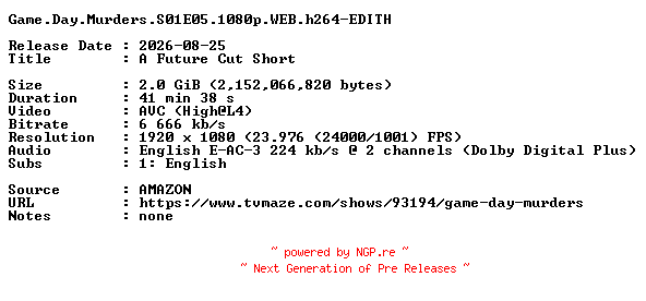 NFO for the release Game.Day.Murders.S01E05.1080p.WEB.h264-EDITH by EDITH