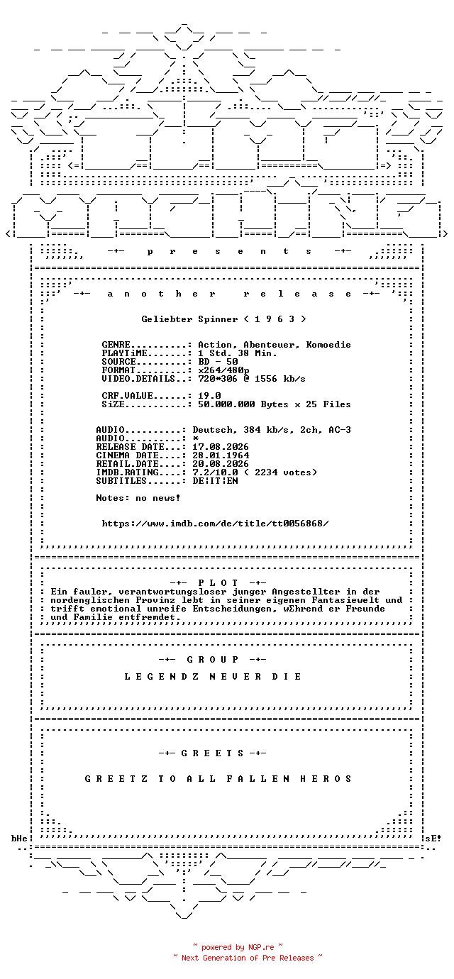 NFO for the release Geliebter.Spinner.German.1963.AC3.BDRip.x264-TM by TM