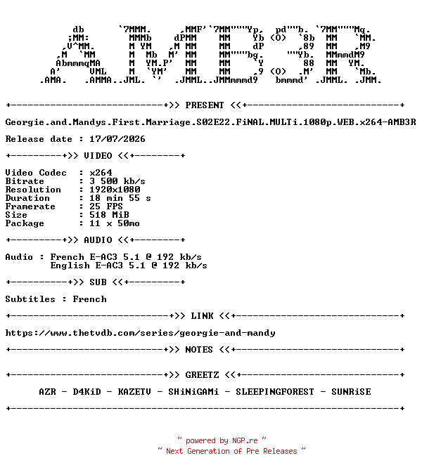 NFO for the release Georgie.and.Mandys.First.Marriage.S02E22.FiNAL.MULTi.1080p.WEB.x264-AMB3R by AMB3R