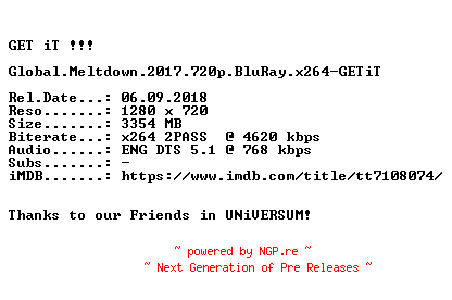 NFO for the release Global.Meltdown.2017.720p.BluRay.x264-GETiT by GETiT
