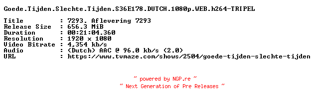 NFO for the release Goede.Tijden.Slechte.Tijden.S36E178.DUTCH.1080p.WEB.h264-TRIPEL by TRIPEL