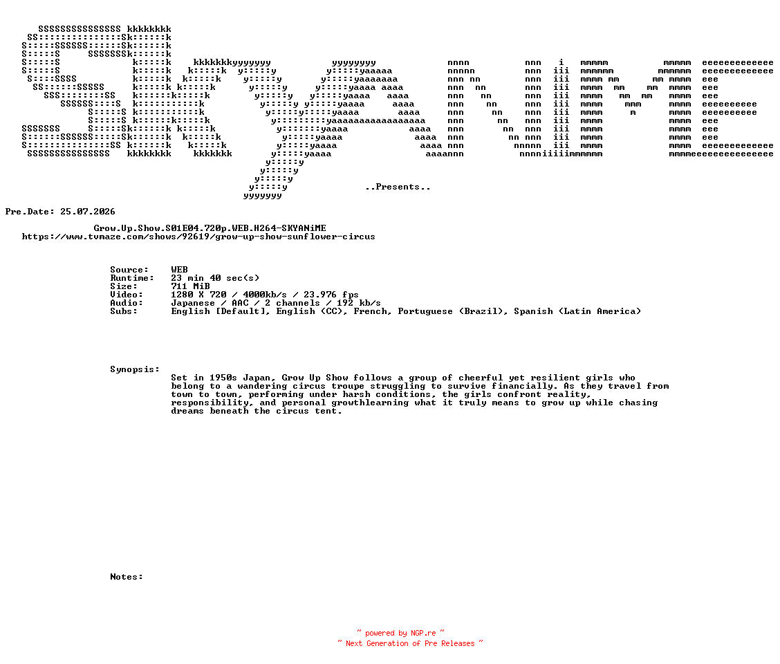 NFO for the release Grow.Up.Show.S01E04.720p.WEB.H264-SKYANiME by SKYANiME