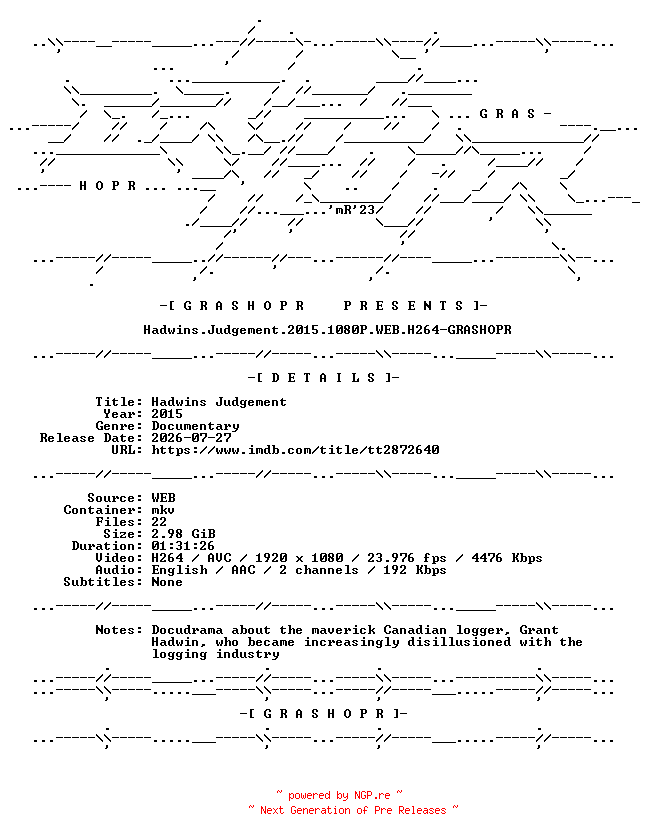 NFO for the release Hadwins.Judgement.2015.1080P.WEB.H264-GRASHOPR by GRASHOPR