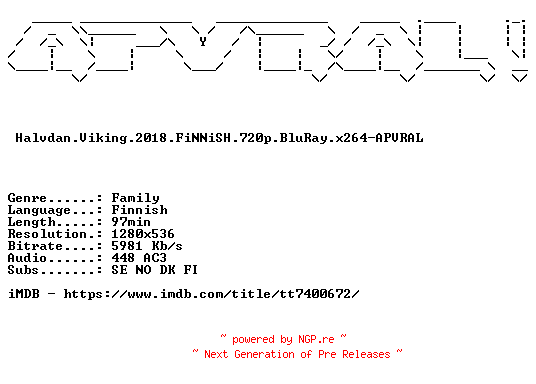 NFO for the release Halvdan.Viking.2018.FiNNiSH.720p.BluRay.x264-APVRAL by APVRAL