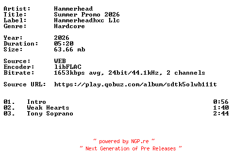NFO for the release Hammerhead-Summer_Promo_2026-24BIT-WEB-FLAC-2026-VEXED by VEXED