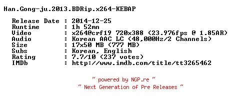 NFO for the release Han.Gong-ju.2013.BDRip.x264-KEBAP by KEBAP