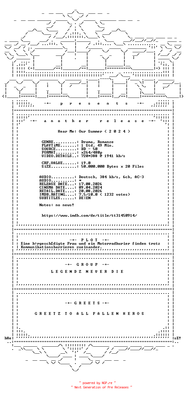NFO for the release Hear.Me.Our.Summer.German.2024.AC3.BDRip.x264-TM by TM