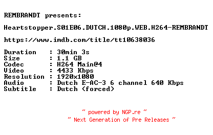 NFO for the release Heartstopper.S01E06.DUTCH.1080p.WEB.H264-REMBRANDT by REMBRANDT