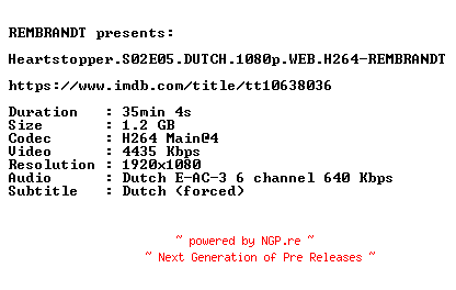 NFO for the release Heartstopper.S02E05.DUTCH.1080p.WEB.H264-REMBRANDT by REMBRANDT