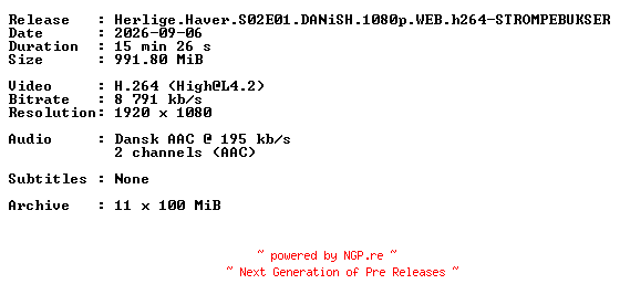 NFO for the release Herlige.Haver.S02E01.DANiSH.1080p.WEB.h264-STROMPEBUKSER by STROMPEBUKSER