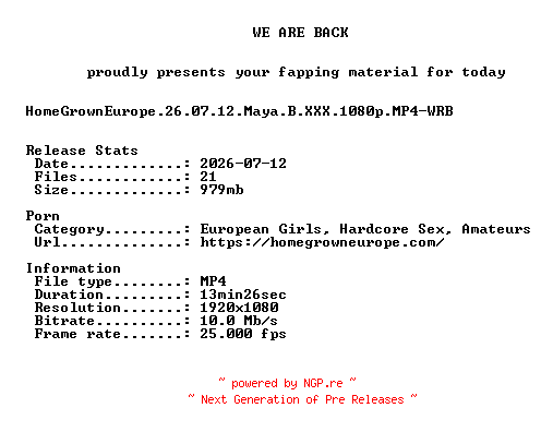 NFO for the release HomeGrownEurope.26.07.12.Maya.B.XXX.1080p.MP4-WRB by WRB