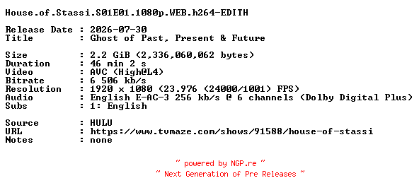 NFO for the release House.of.Stassi.S01E01.1080p.WEB.h264-EDITH by EDITH