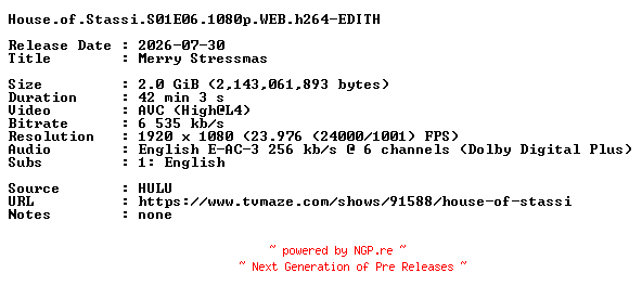 NFO for the release House.of.Stassi.S01E06.1080p.WEB.h264-EDITH by EDITH