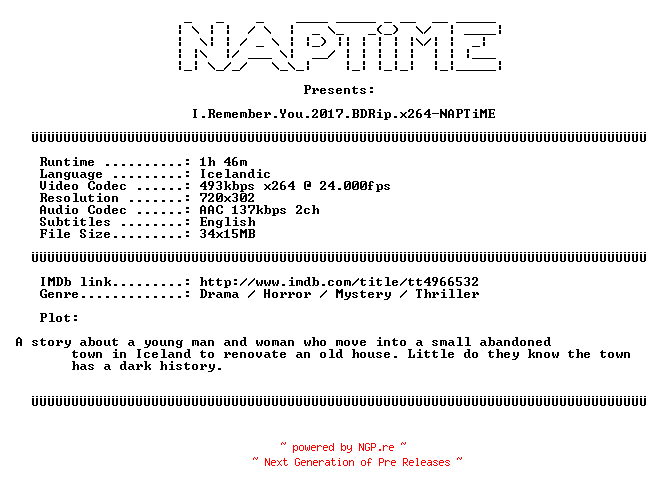 NFO for the release I.Remember.You.2017.BDRip.x264-NAPTiME by NAPTiME