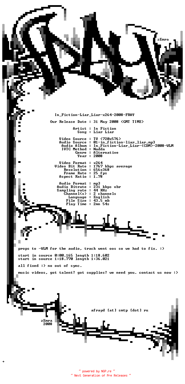 NFO for the release In_Fiction-Liar_Liar-x264-2008-FRAY by FRAY