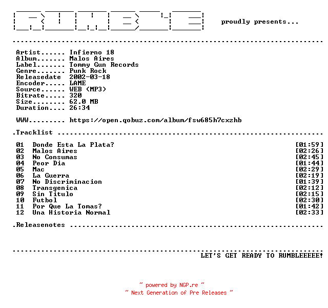NFO for the release Infierno_18-Malos_Aires-(WEB)-AR-2002-RUMBLE by RUMBLE