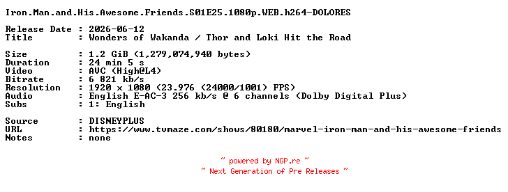 NFO for the release Iron.Man.and.His.Awesome.Friends.S01E25.1080p.WEB.h264-DOLORES by DOLORES