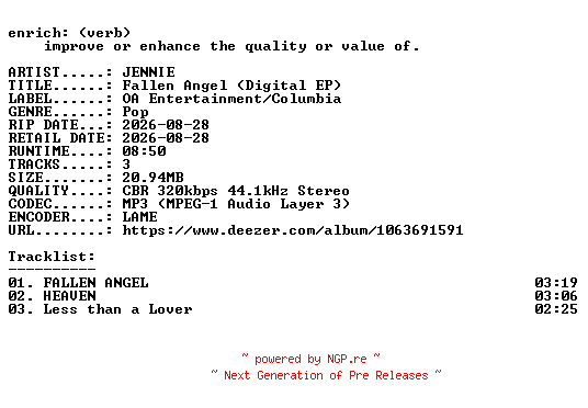 NFO for the release JENNIE-Fallen_Angel_(Digital_EP)-WEB-2026-ENRiCH by ENRiCH