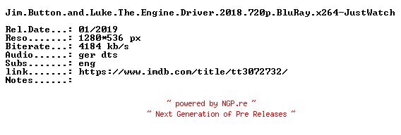 NFO for the release Jim.Button.and.Luke.The.Engine.Driver.2018.720p.BluRay.x264-JustWatch by JustWatch