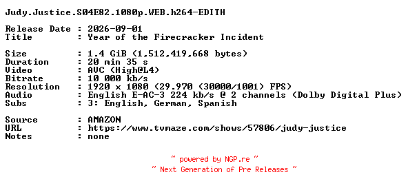 NFO for the release Judy.Justice.S04E82.1080p.WEB.h264-EDITH by EDITH
