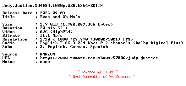 NFO for the release Judy.Justice.S04E84.1080p.WEB.h264-EDITH by EDITH