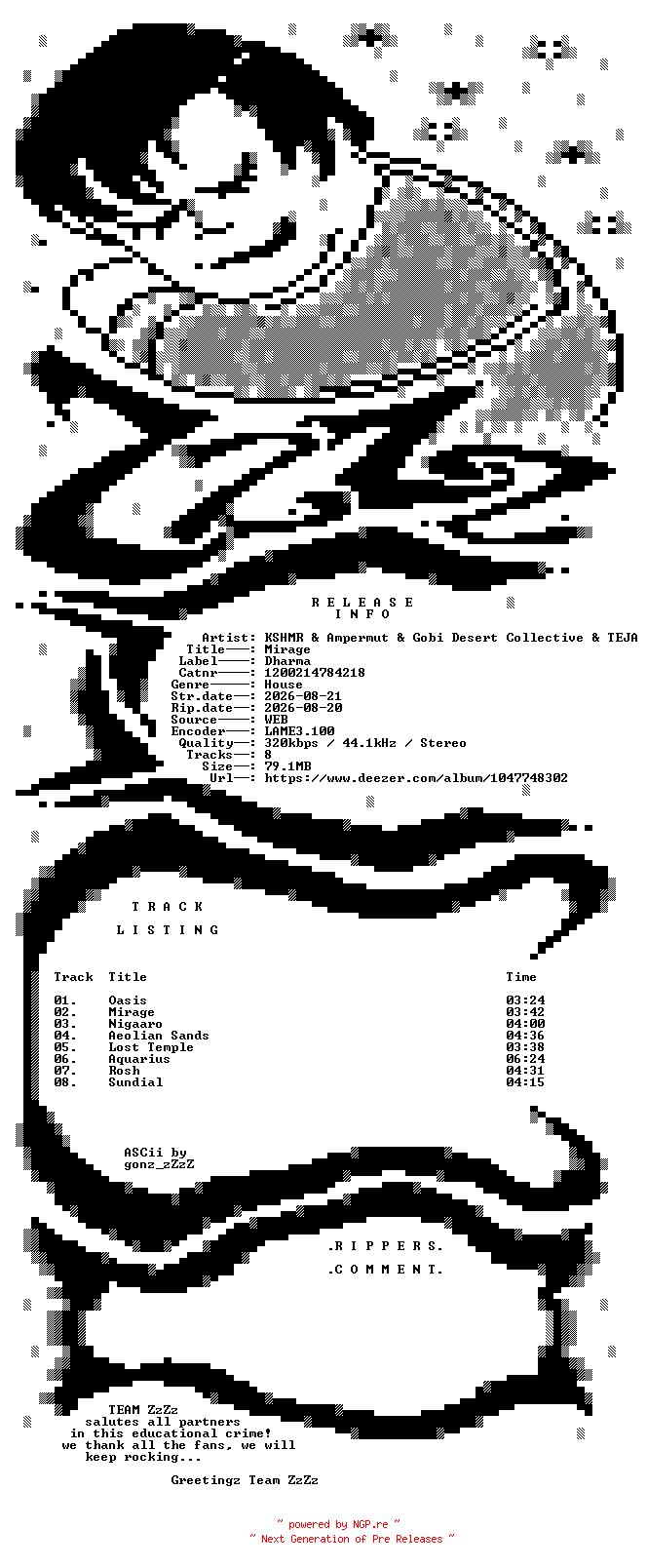 NFO for the release KSHMR_and_Ampermut_and_Gobi_Desert_Collective_and_TEJA_-_Mirage-(1200214784218)-WEB-2026-ZzZz by ZzZz