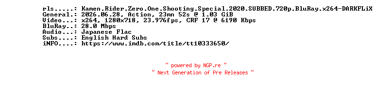 NFO for the release Kamen.Rider.Zero.One.Shooting.Special.2020.SUBBED.720p.BluRay.x264-DARKFLiX by DARKFLiX