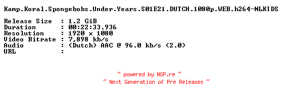 NFO for the release Kamp.Koral.Spongebobs.Under.Years.S01E21.DUTCH.1080p.WEB.h264-NLKIDS by NLKIDS