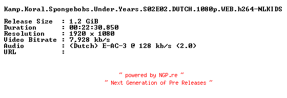 NFO for the release Kamp.Koral.Spongebobs.Under.Years.S02E02.DUTCH.1080p.WEB.h264-NLKIDS by NLKIDS