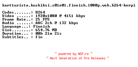 NFO for the release Kartturista.Kuskiksi.S01E01.FiNNiSH.1080p.WEB.H264-KORPI by KORPI