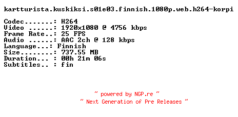 NFO for the release Kartturista.Kuskiksi.S01E03.FiNNiSH.1080p.WEB.H264-KORPI by KORPI