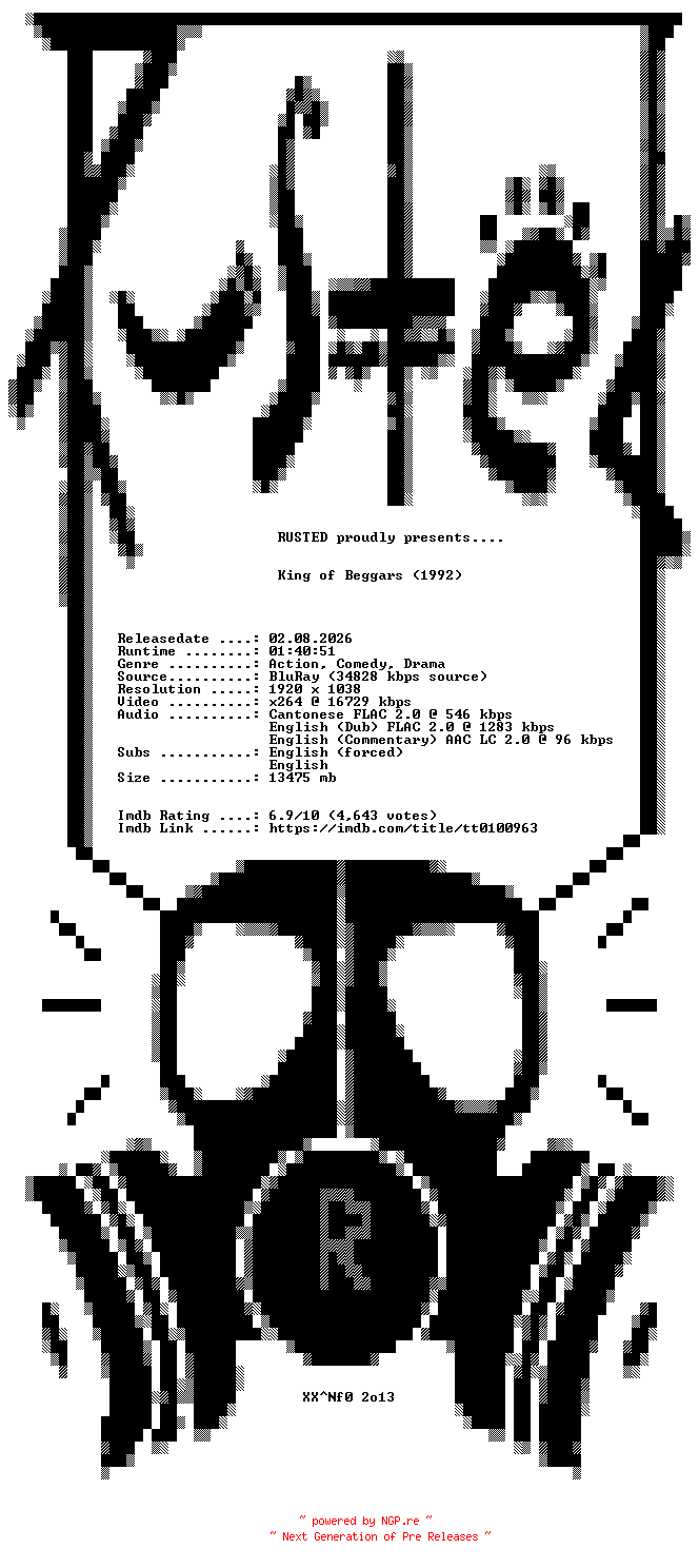 NFO for the release King.of.Beggars.1992.REMASTERED.1080p.BluRay.x264-RUSTED by RUSTED