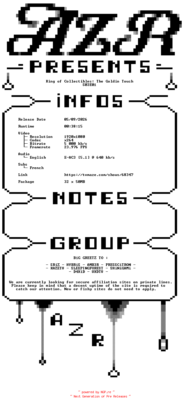 NFO for the release King.of.Collectibles.The.Goldin.Touch.S03E01.SUBFRENCH.1080p.WEB.x264-AZR by AZR