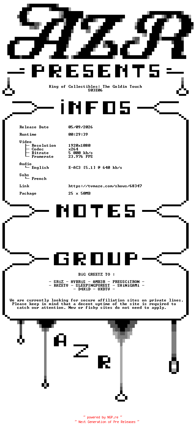 NFO for the release King.of.Collectibles.The.Goldin.Touch.S03E06.FiNAL.SUBFRENCH.1080p.WEB.x264-AZR by AZR