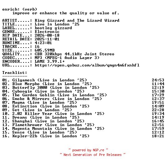 NFO for the release King_Gizzard_and_The_Lizard_Wizard-Live_In_London_25-WEB-2025-ENRiCH by ENRiCH