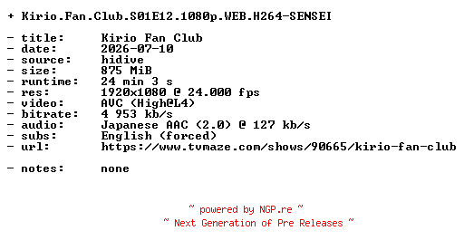 NFO for the release Kirio.Fan.Club.S01E12.1080p.WEB.H264-SENSEI by SENSEI