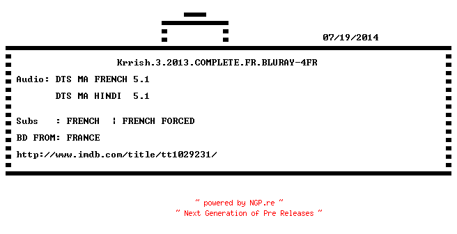 NFO for the release Krrish.3.2013.COMPLETE.FR.BLURAY-4FR by 4FR