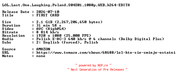 NFO for the release LOL.Last.One.Laughing.Poland.S04E01.1080p.WEB.h264-EDITH by EDITH